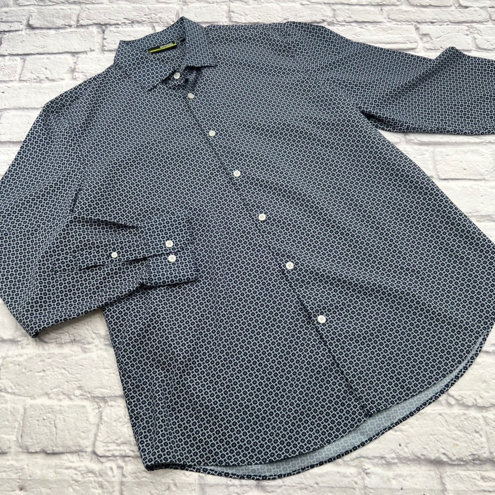 Murano Performance Slim Fit Mens XL Blue Geometric Long Sleeve Button Down Shirt
